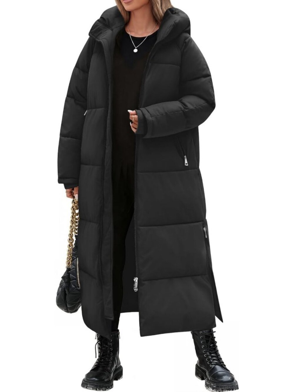 Cozy Women's Long Hooded Puffer Coat - Thick Quilted Winter Jacket
